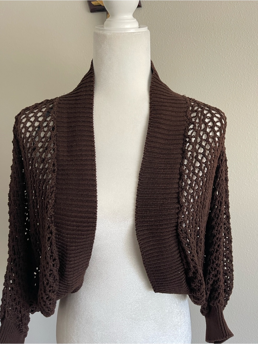 American Rag Brown Open Crochet Shrug Cardigan - Picture 2 of 5